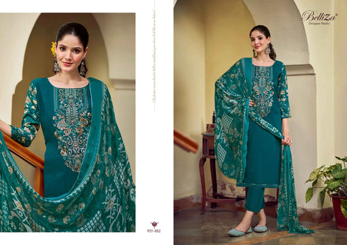 Belliza Zaisha Viscose Rayon Digital Print Embroidery Dress Material