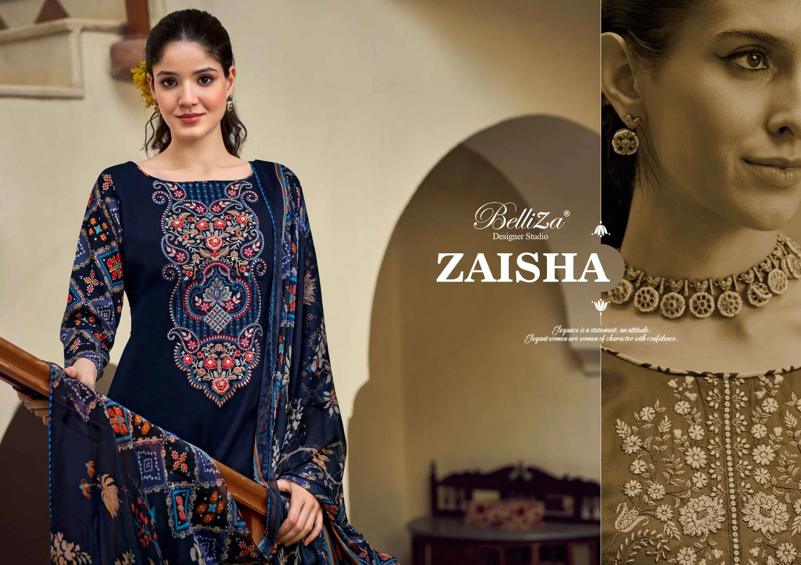 Belliza Zaisha Viscose Rayon Digital Print Embroidery Dress Material