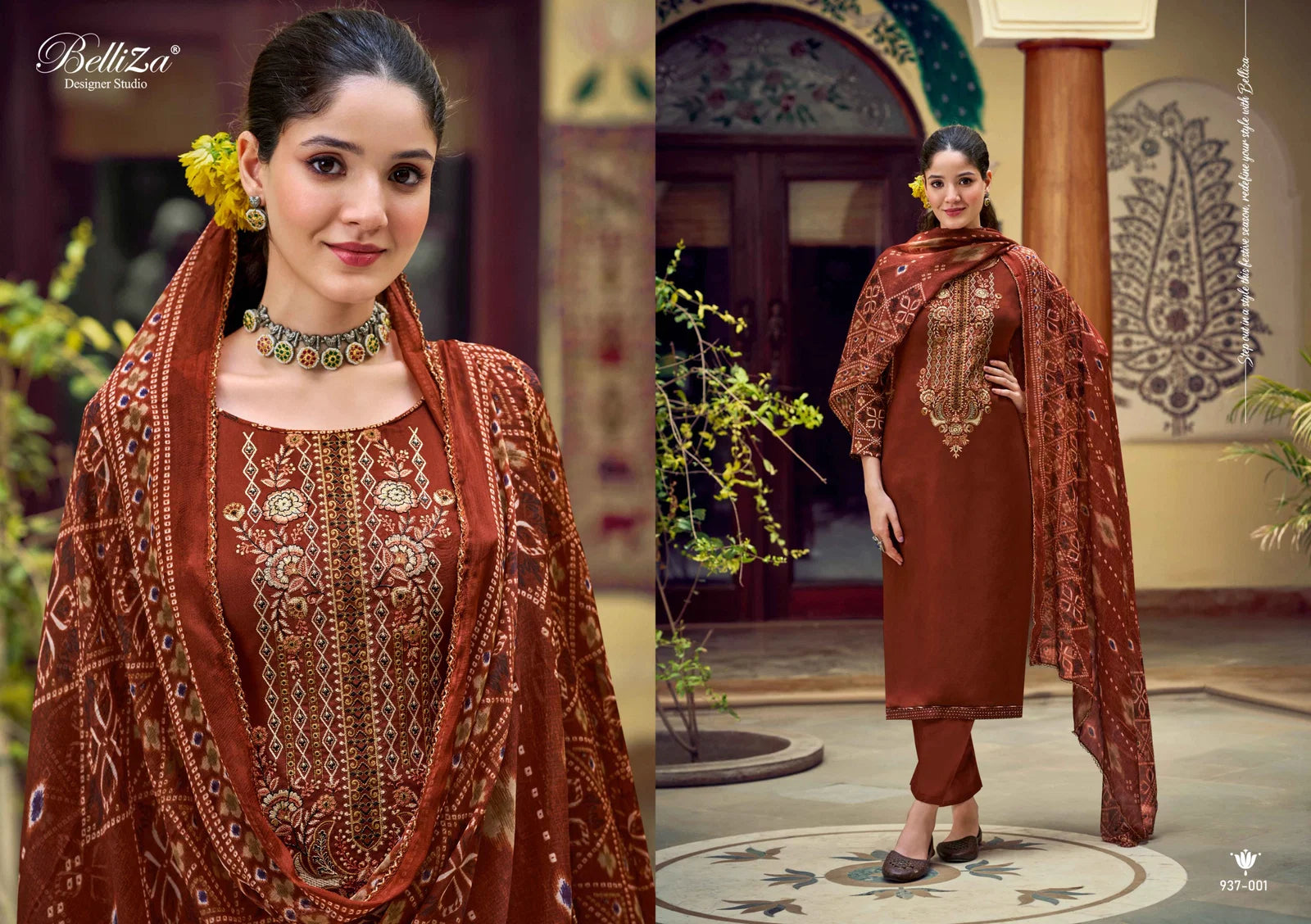 Belliza Zaisha Viscose Rayon Digital Print Embroidery Dress Material