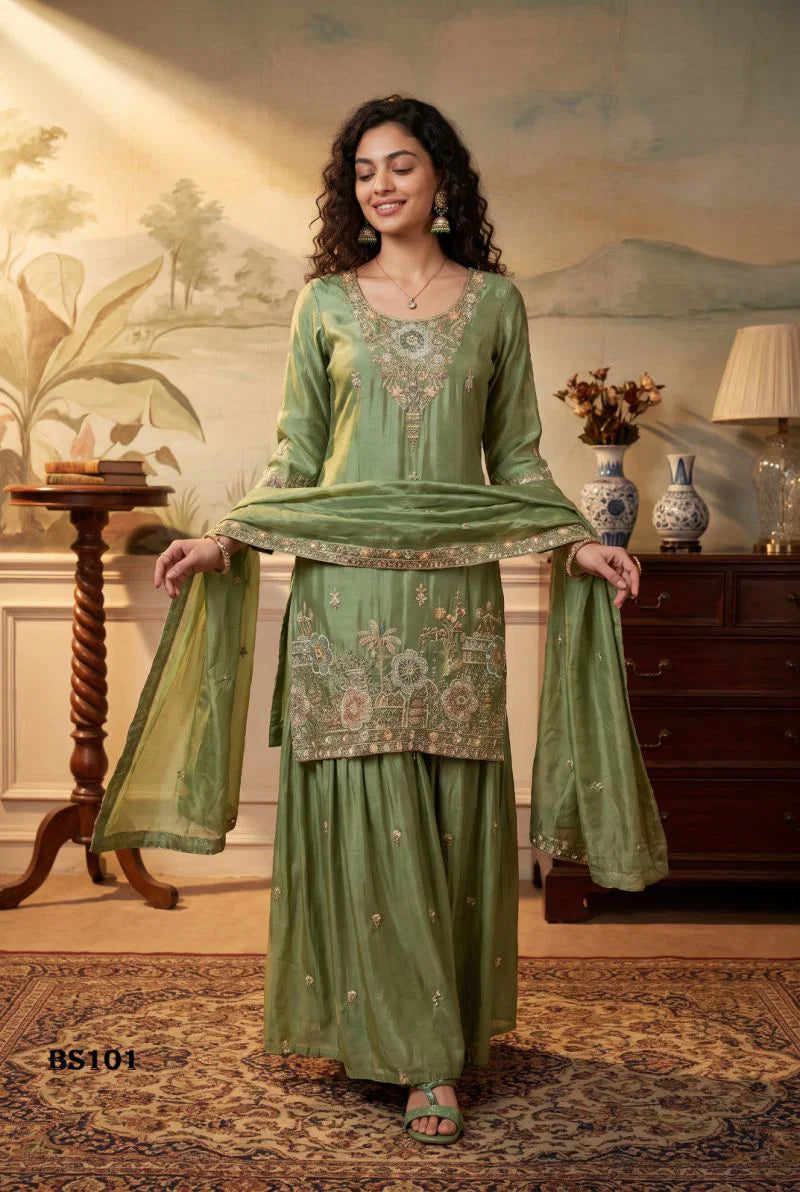 Beriston Bs 101 Tissue Silk Embroidered Salwar Kameez