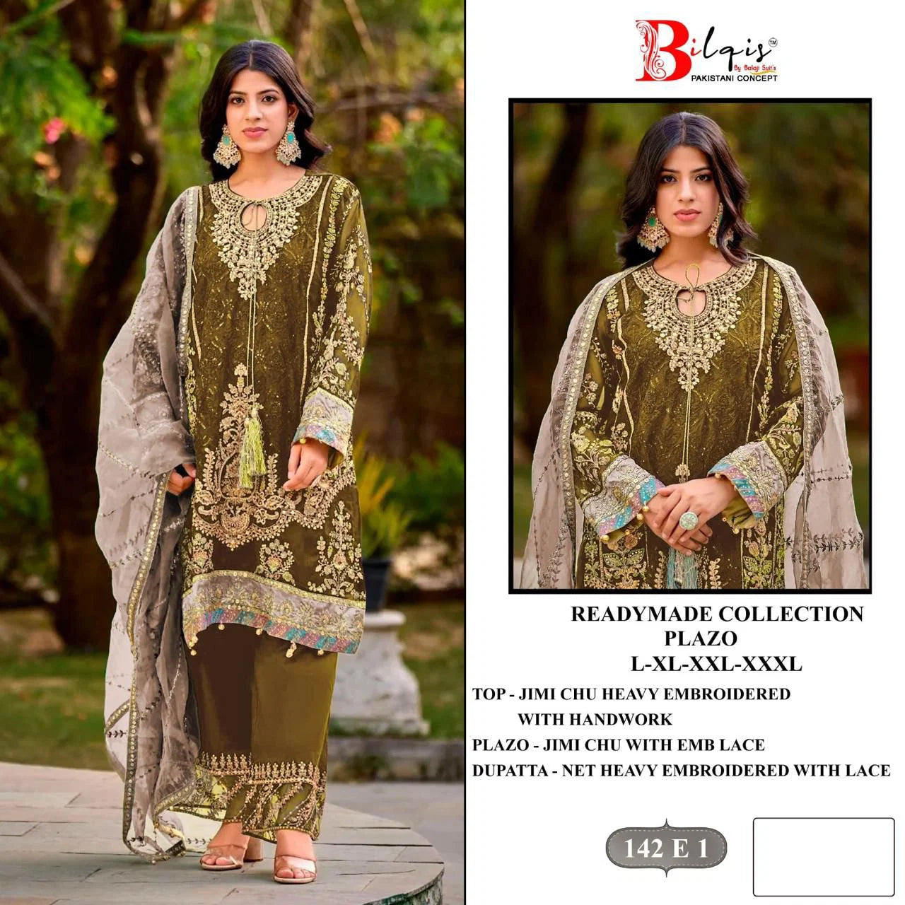 Bilqis B 142 E To H Readymade Jimmy Choo Embroidered With Peral Work