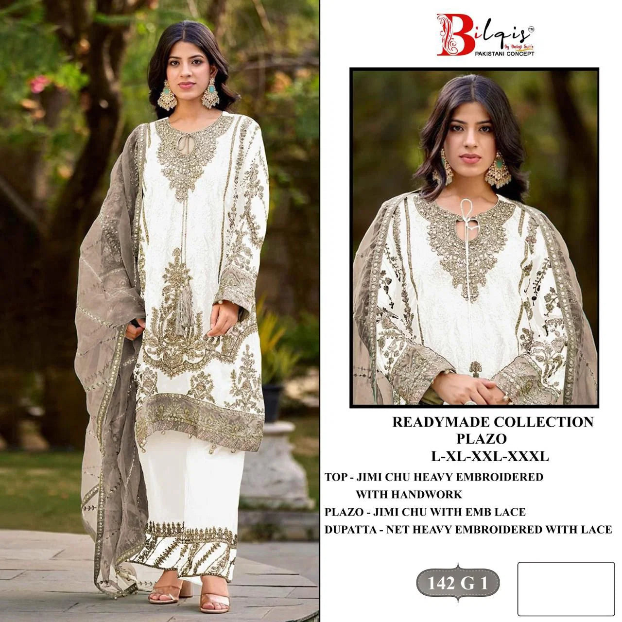Bilqis B 142 E To H Readymade Jimmy Choo Embroidered With Peral Work