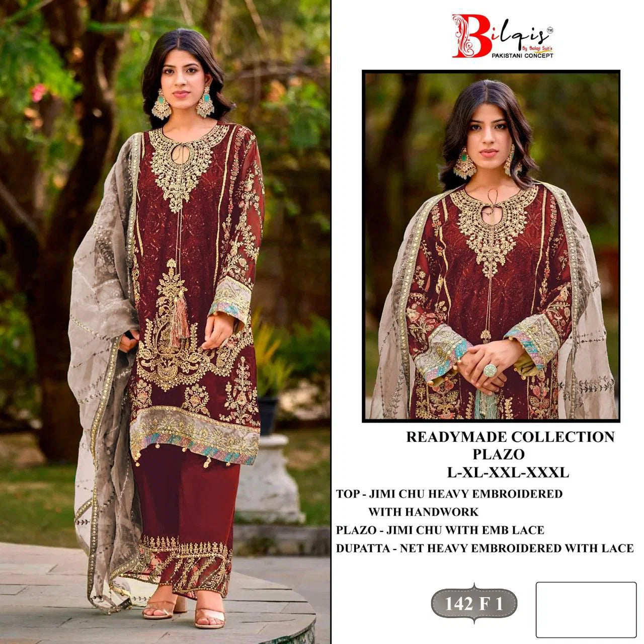 Bilqis B 142 E To H Readymade Jimmy Choo Embroidered With Peral Work