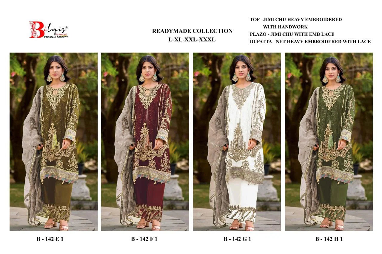 Bilqis B 142 E To H Readymade Jimmy Choo Embroidered With Peral Work