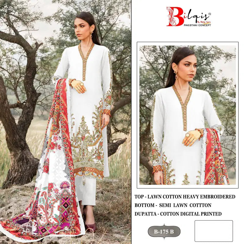 Bilqis B 175 A And B Lawn Cotton Embroidered Salwar Kameez