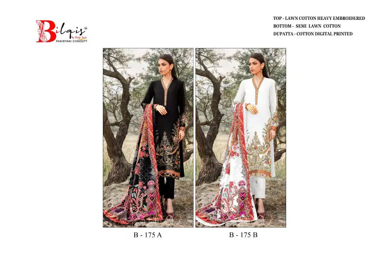 Bilqis B 175 A And B Lawn Cotton Embroidered Salwar Kameez