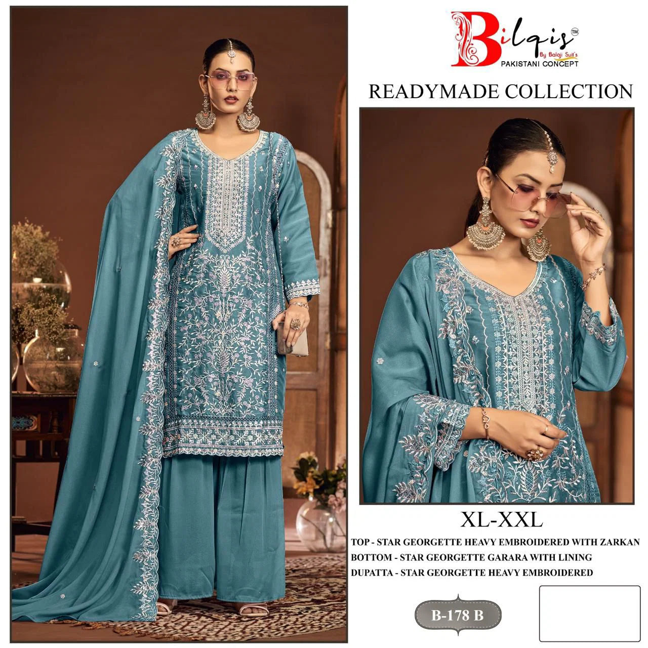 Bilqis B 178 A To D Readymade Star Georgette Embroidered Pakistani Salwar Suits