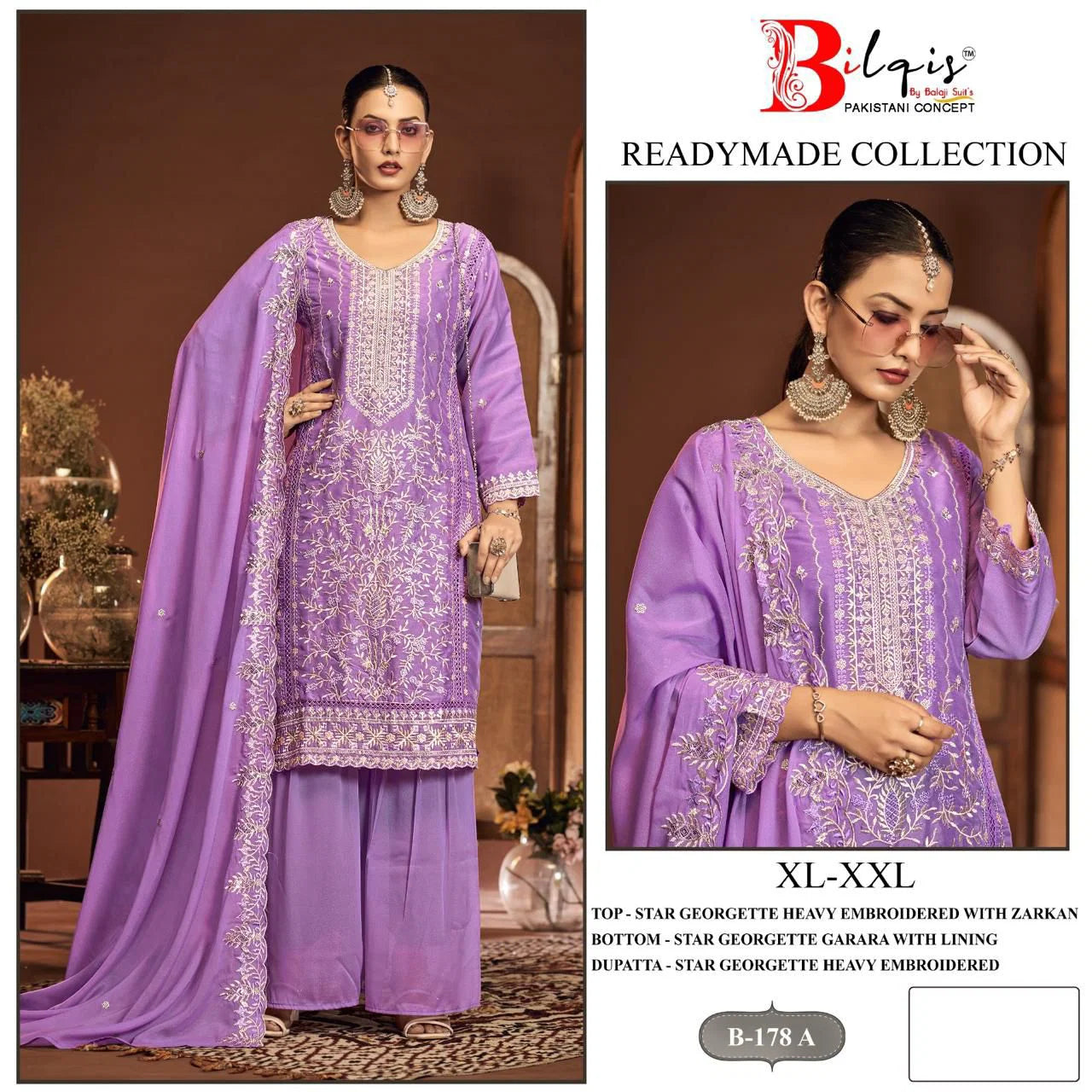 Bilqis B 178 A To D Readymade Star Georgette Embroidered Pakistani Salwar Suits