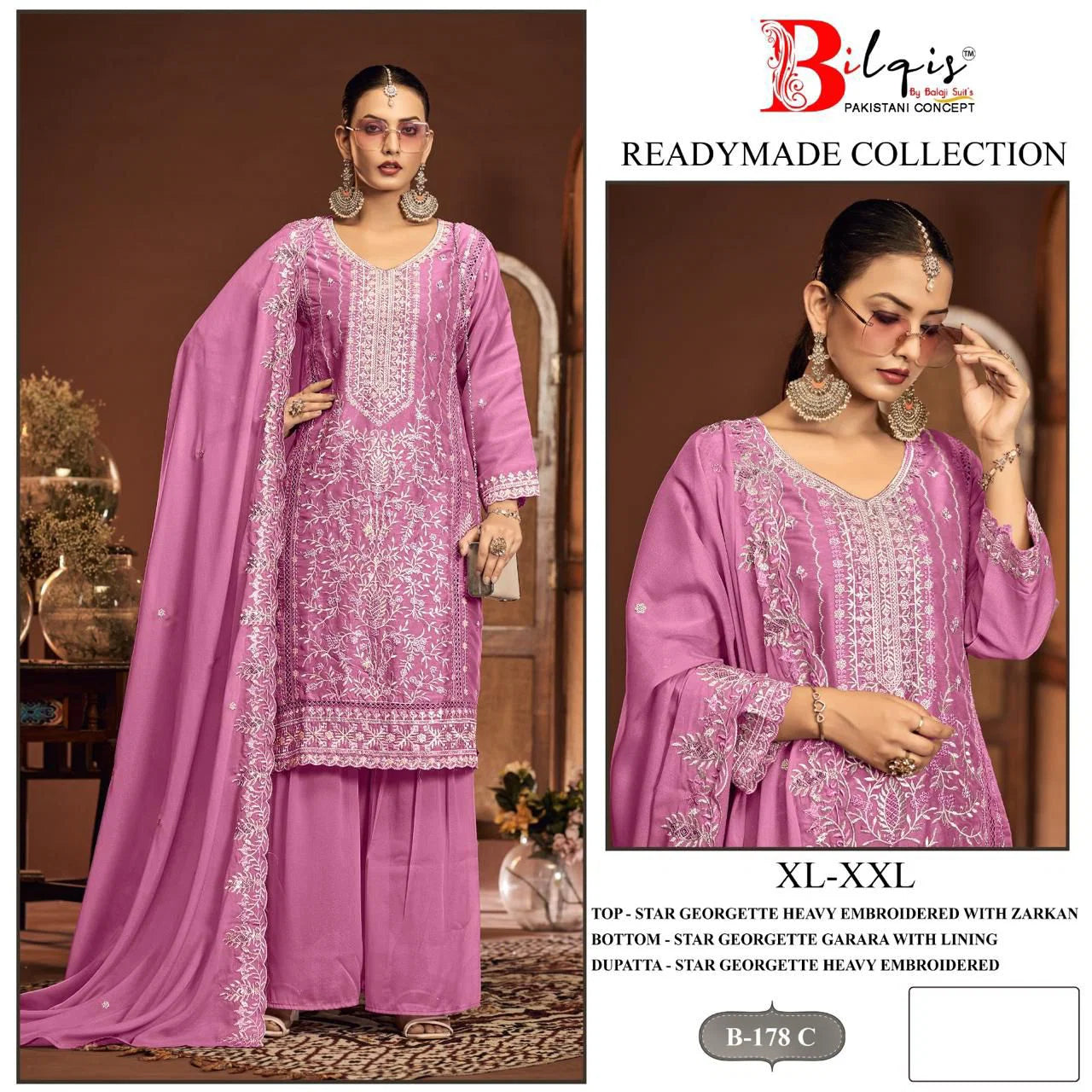 Bilqis B 178 A To D Readymade Star Georgette Embroidered Pakistani Salwar Suits