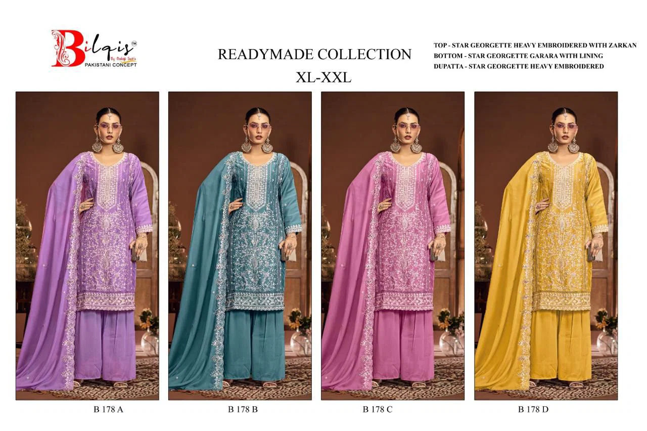 Bilqis B 178 A To D Readymade Star Georgette Embroidered Pakistani Salwar Suits
