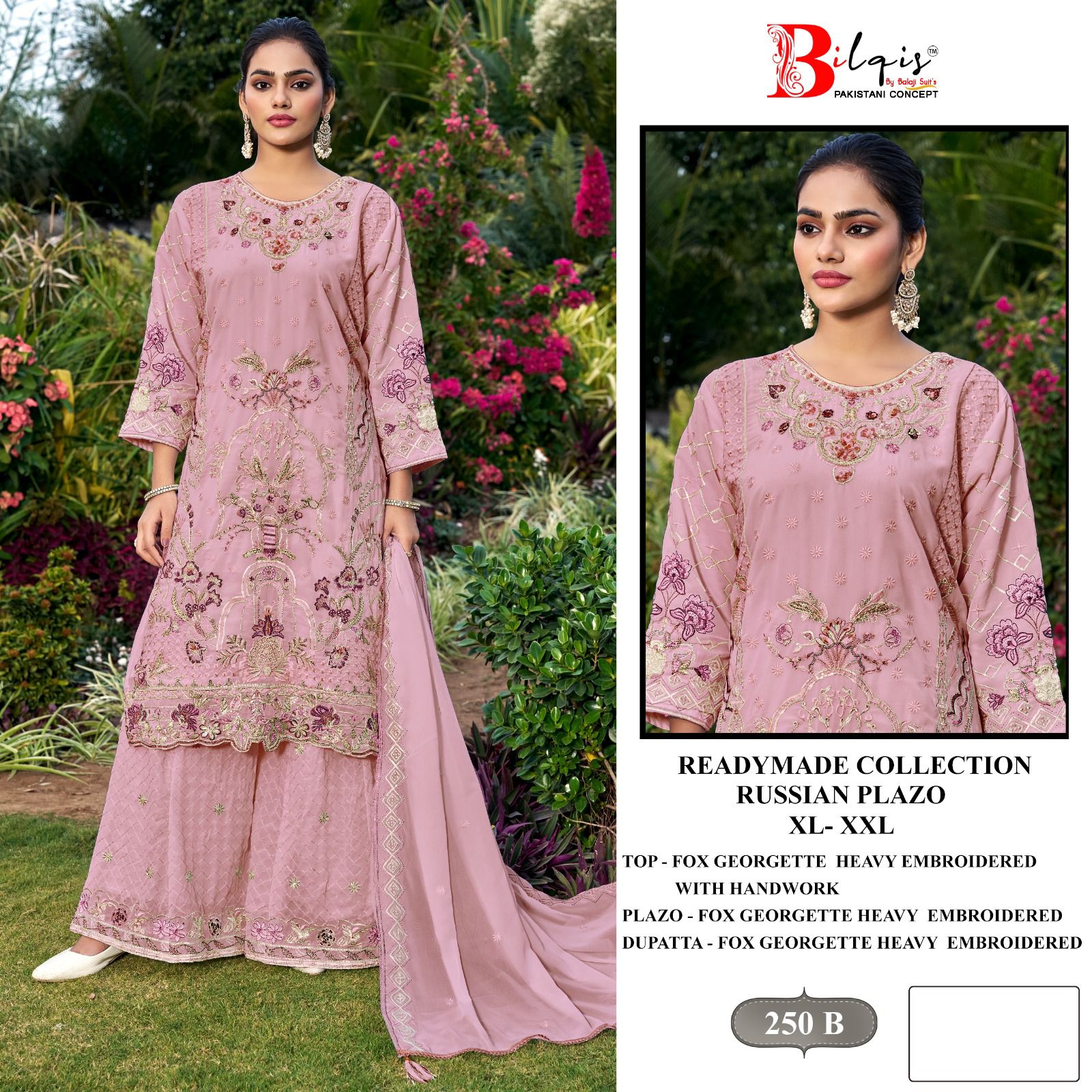 Bilqis B 250 A To D Faux Georgette With Embroidery Work Pakistani Suits
