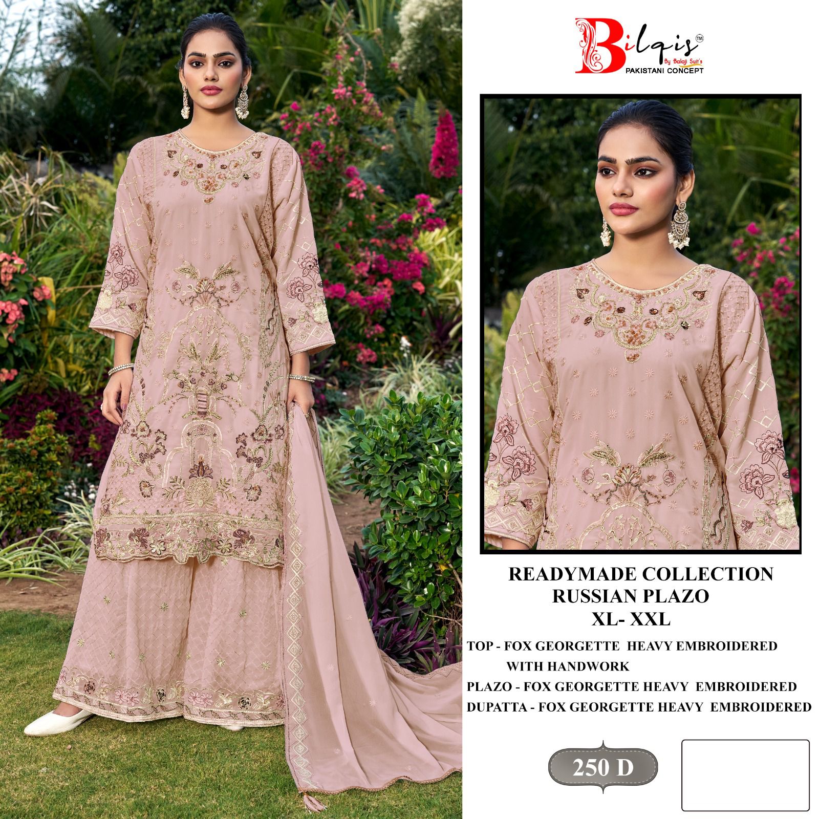 Bilqis B 250 A To D Faux Georgette With Embroidery Work Pakistani Suits