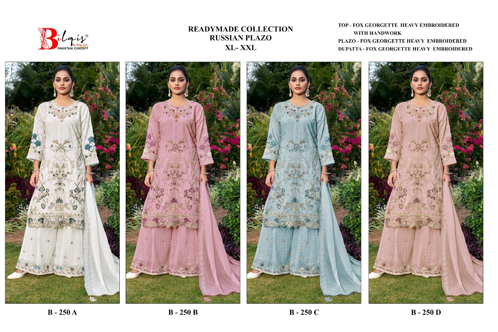 Bilqis B 250 A To D Faux Georgette With Embroidery Work Pakistani Suits