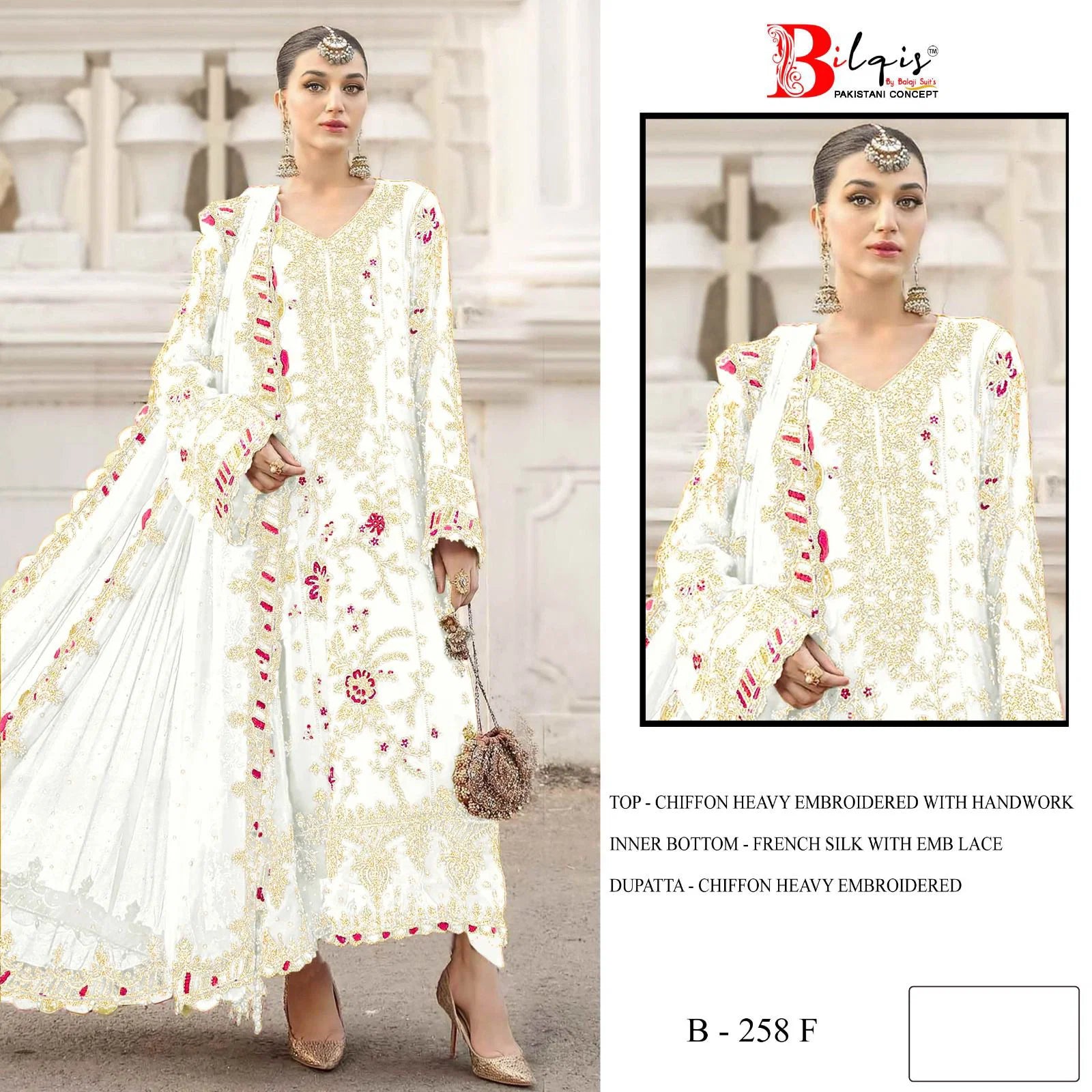 Bilqis B 258 E To H Chiffon Embroidered Work Pakistani Salwar Kameez