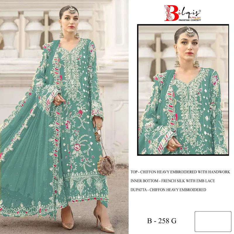 Bilqis B 258 E To H Chiffon Embroidered Work Pakistani Salwar Kameez