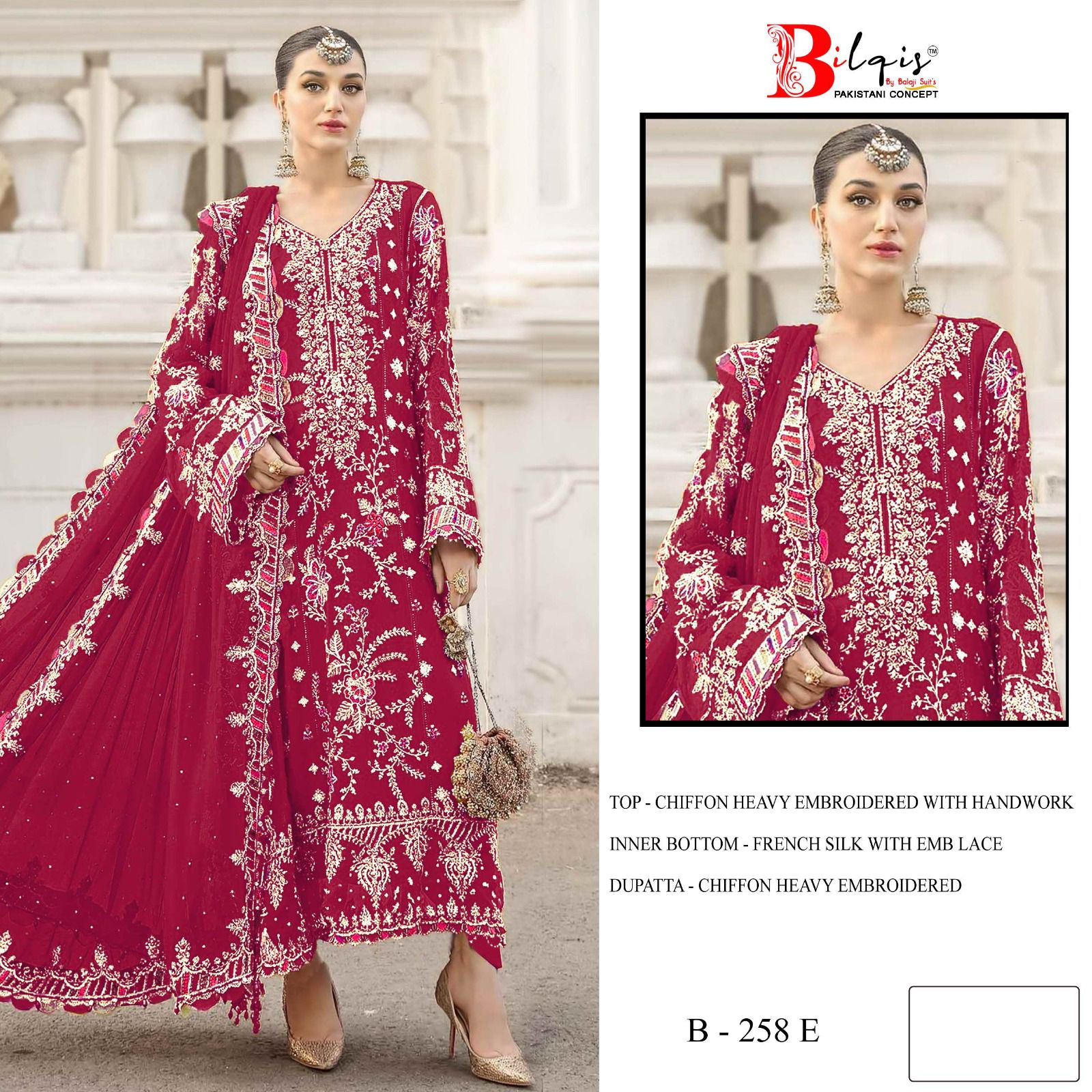 Bilqis B 258 E To H Chiffon Embroidered Work Pakistani Salwar Kameez