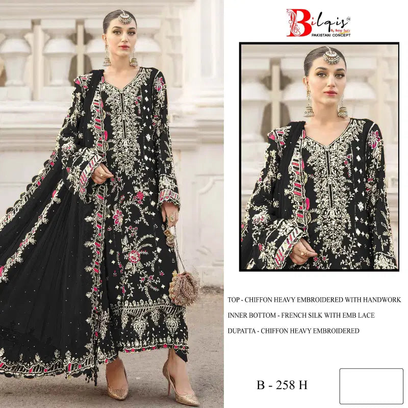 Bilqis B 258 E To H Chiffon Embroidered Work Pakistani Salwar Kameez