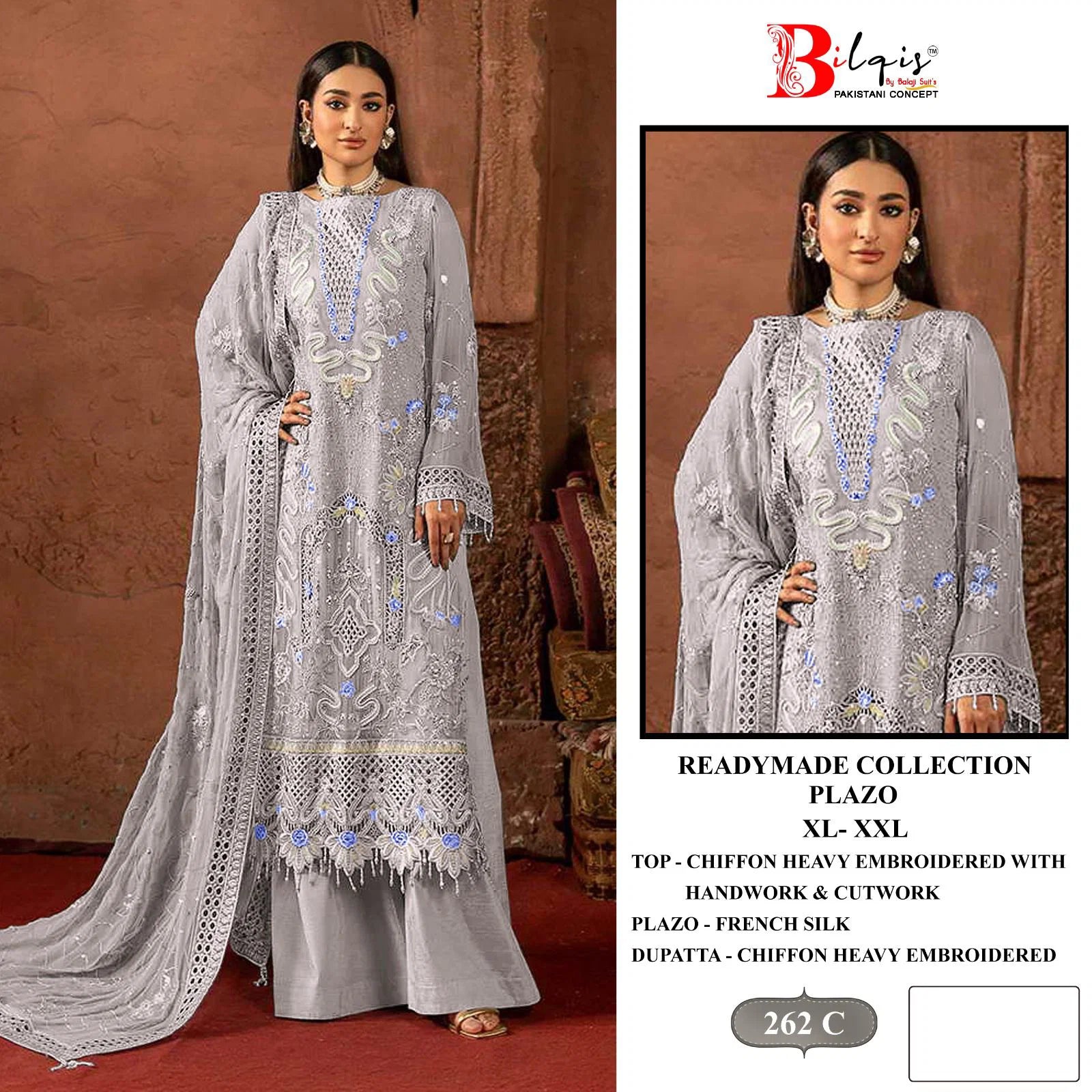 Bilqis B 262 A To D Readymade Chiffon Embroidered Pakistani Salwar Kameez