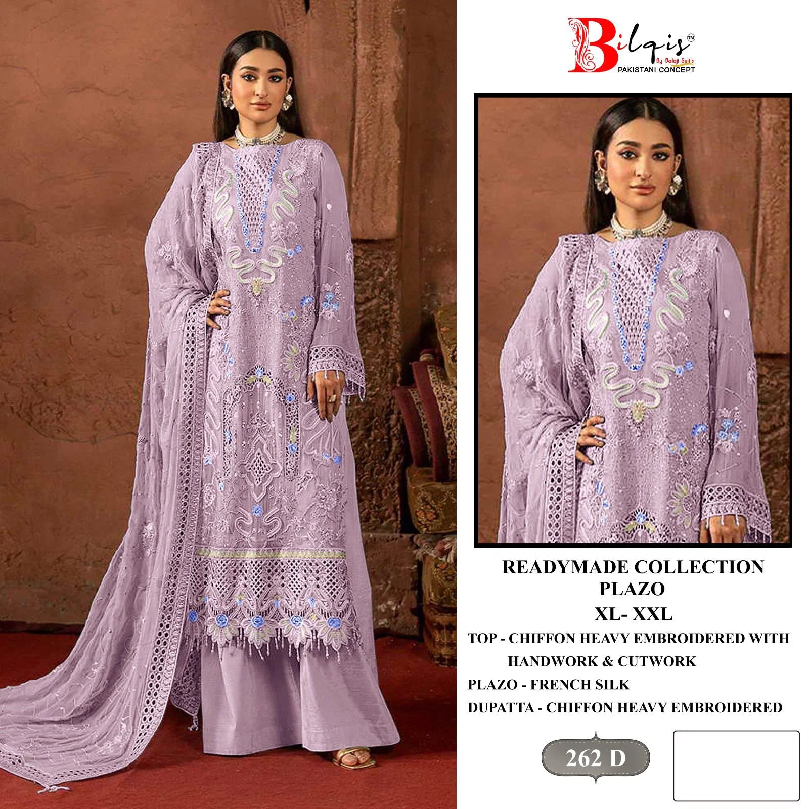 Bilqis B 262 A To D Readymade Chiffon Embroidered Pakistani Salwar Kameez