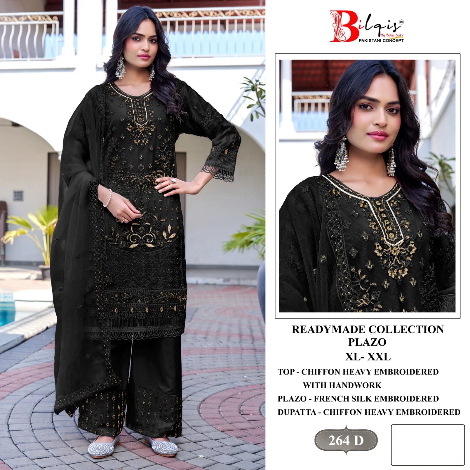 Bilqis B 264 A To D Readymade Chiffon Embroidered Pakistani Salwar Kameez