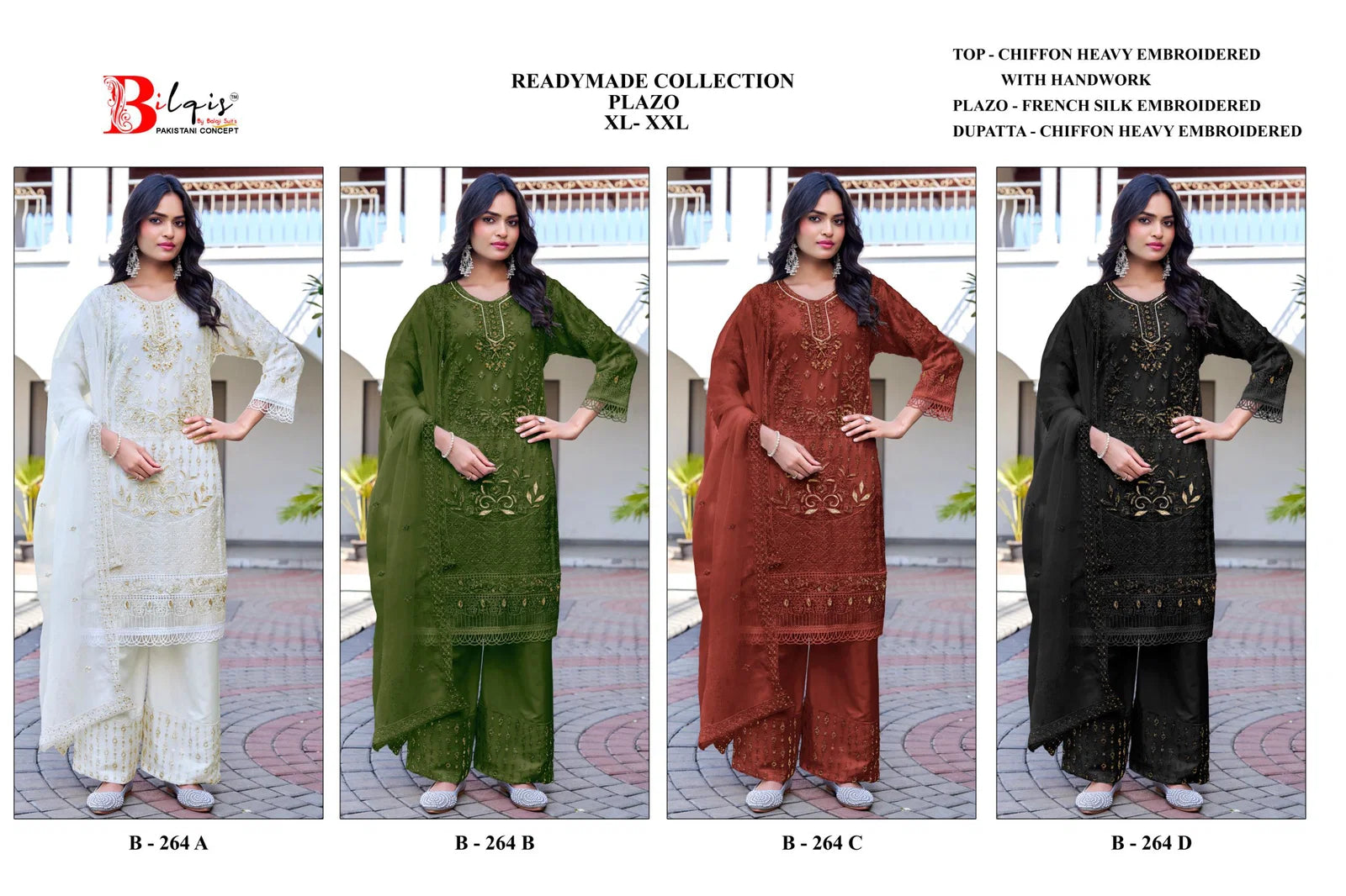 Bilqis B 264 A To D Readymade Chiffon Embroidered Pakistani Salwar Kameez
