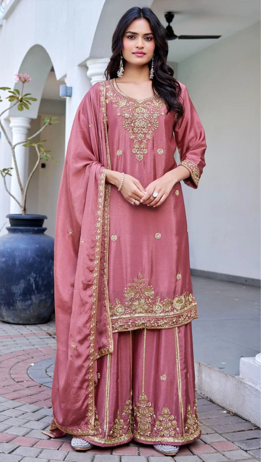 Bilqis B 265 A To D Chinon With Beads Embroidered Pakistani Salwar Kameez
