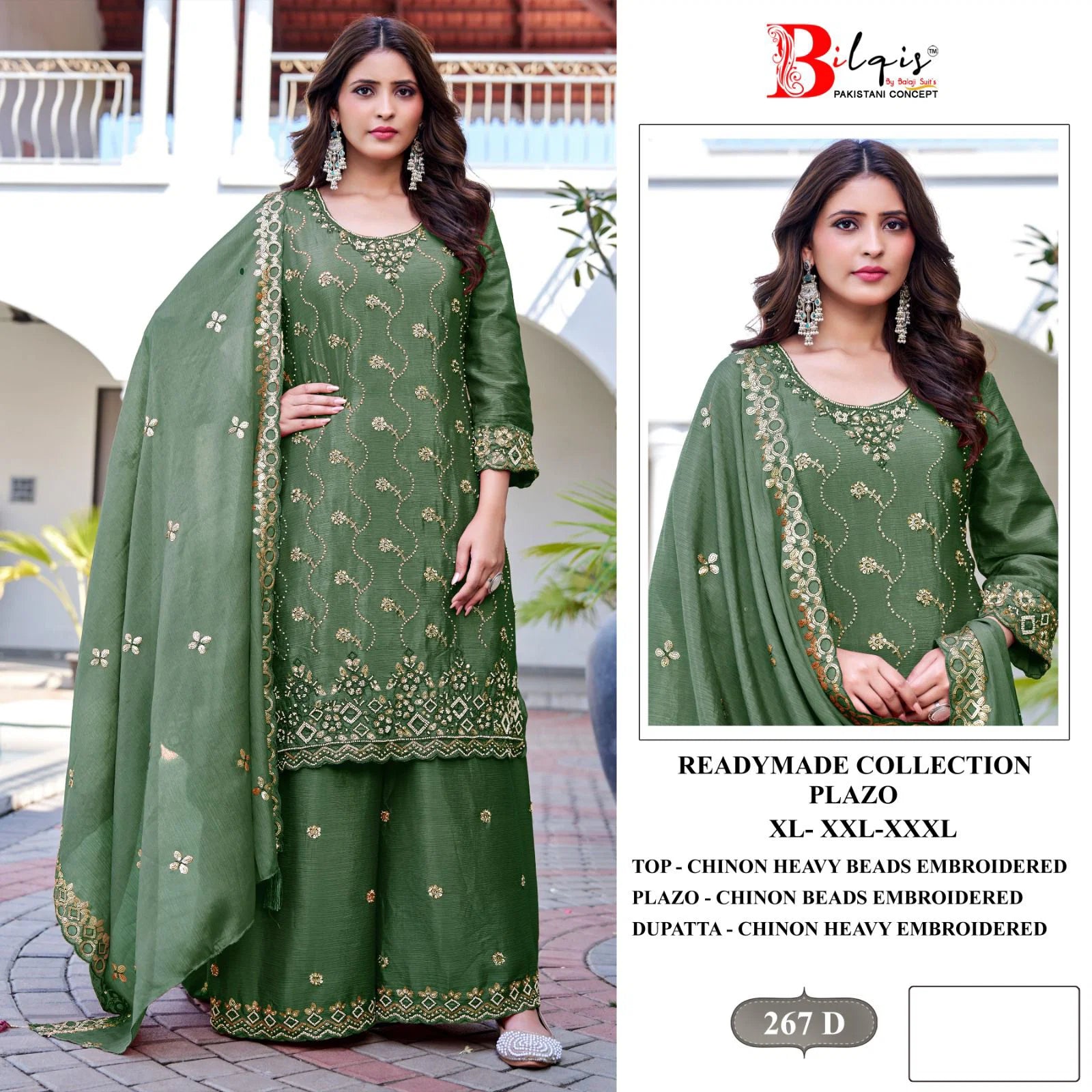 Bilqis B 267 A To D Readymade Chinon Embroidered Pakistani Salwar Kameez