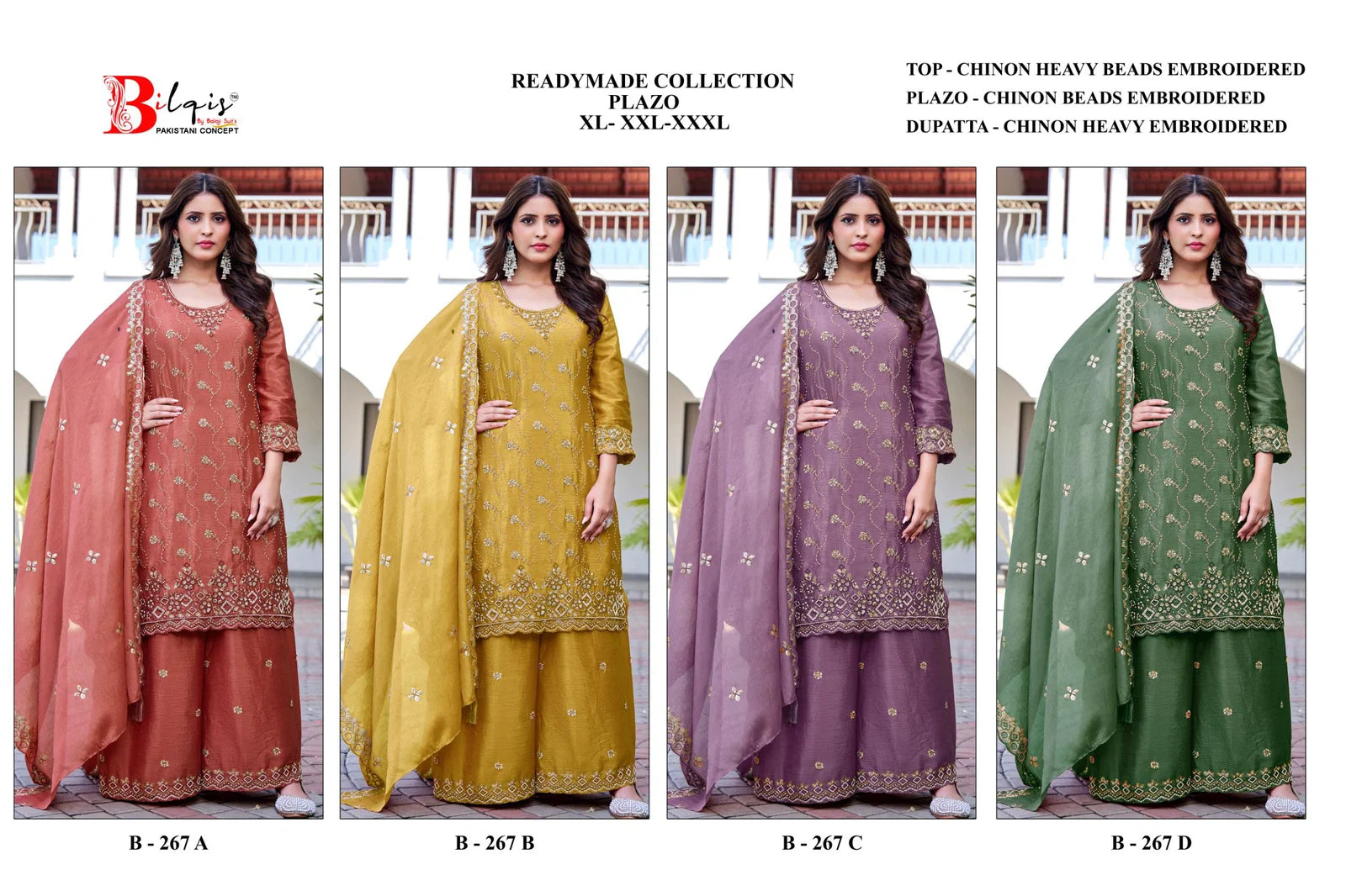 Bilqis B 267 A To D Readymade Chinon Embroidered Pakistani Salwar Kameez