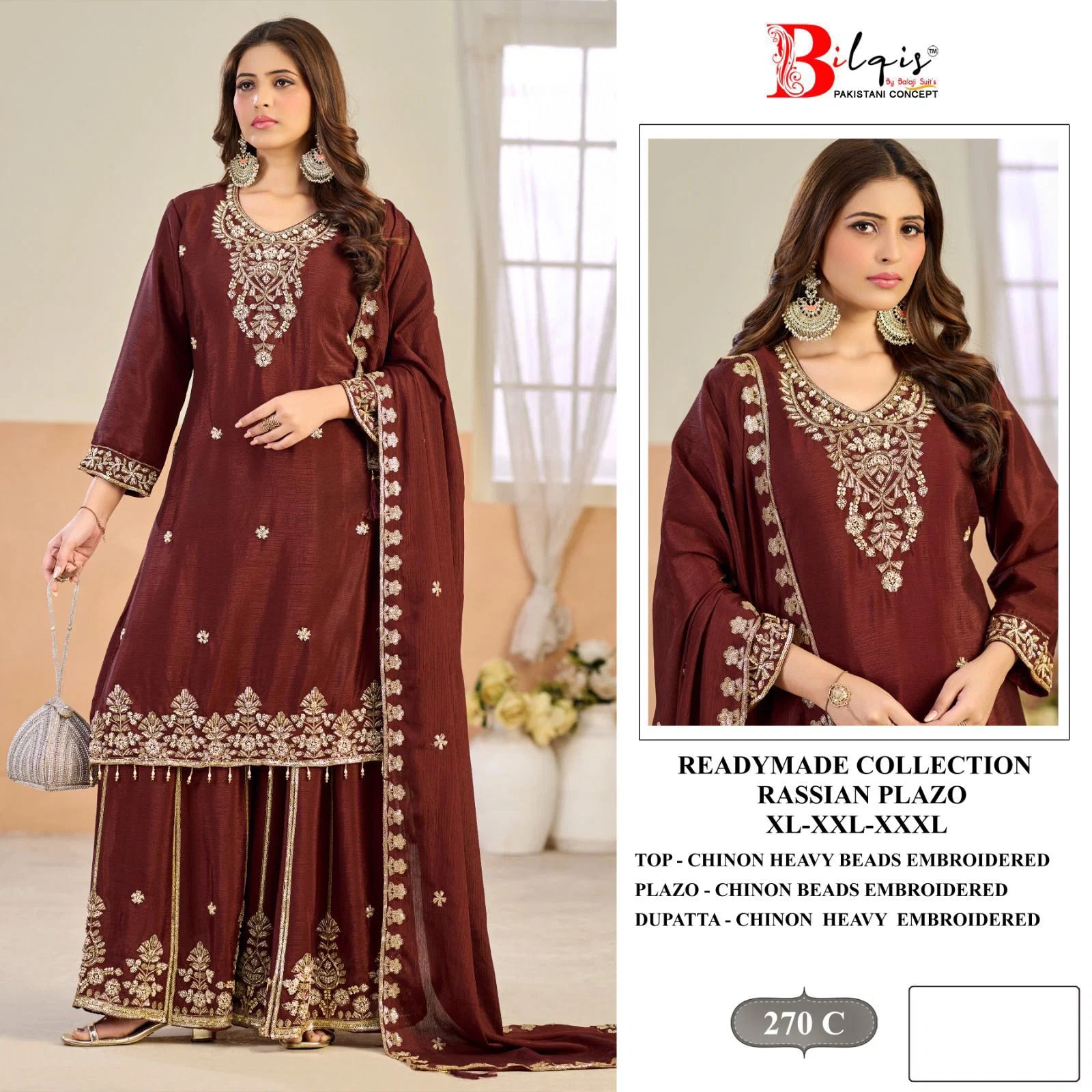 Bilqis B 270 A To D Readymade Chinon Beads Embroidered Salwar Kameez