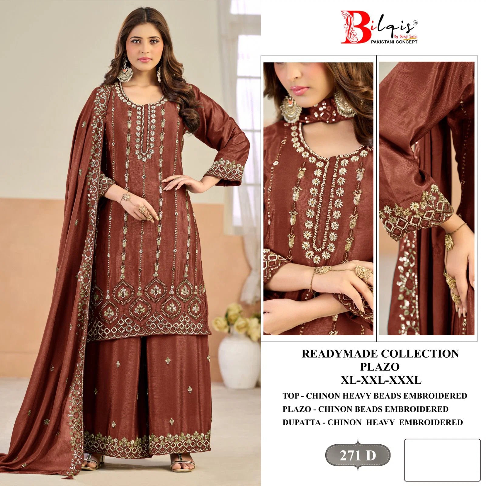 Bilqis B 271 A To D Chinon Readymade Embroidered Pakistani Salwar Kameez