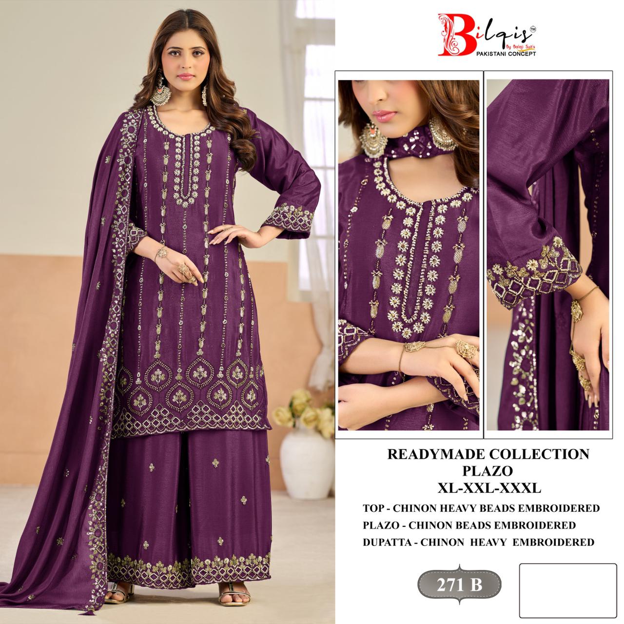 Bilqis B 271 A To D Chinon Readymade Embroidered Pakistani Salwar Kameez