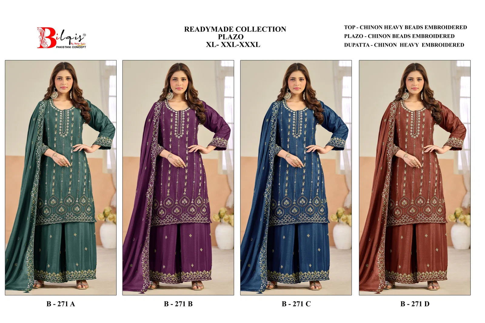 Bilqis B 271 A To D Chinon Readymade Embroidered Pakistani Salwar Kameez