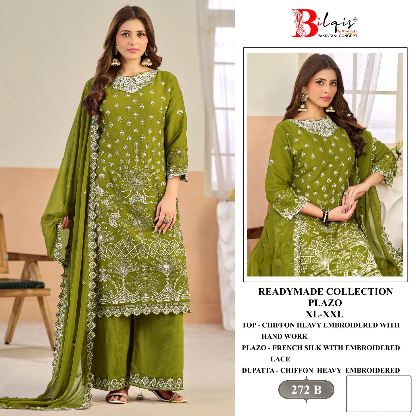 Bilqis B 272 A To D Readymade Chiffon Embroidered Pakistani Salwar Kameez