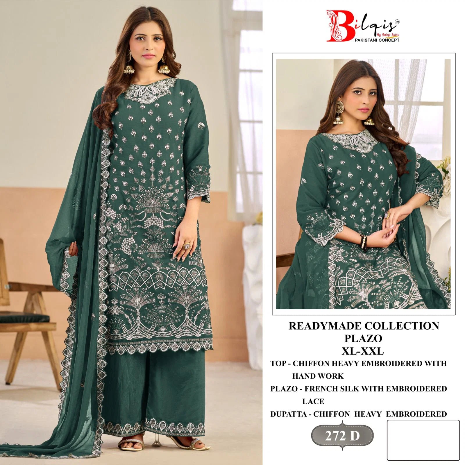 Bilqis B 272 A To D Readymade Chiffon Embroidered Pakistani Salwar Kameez