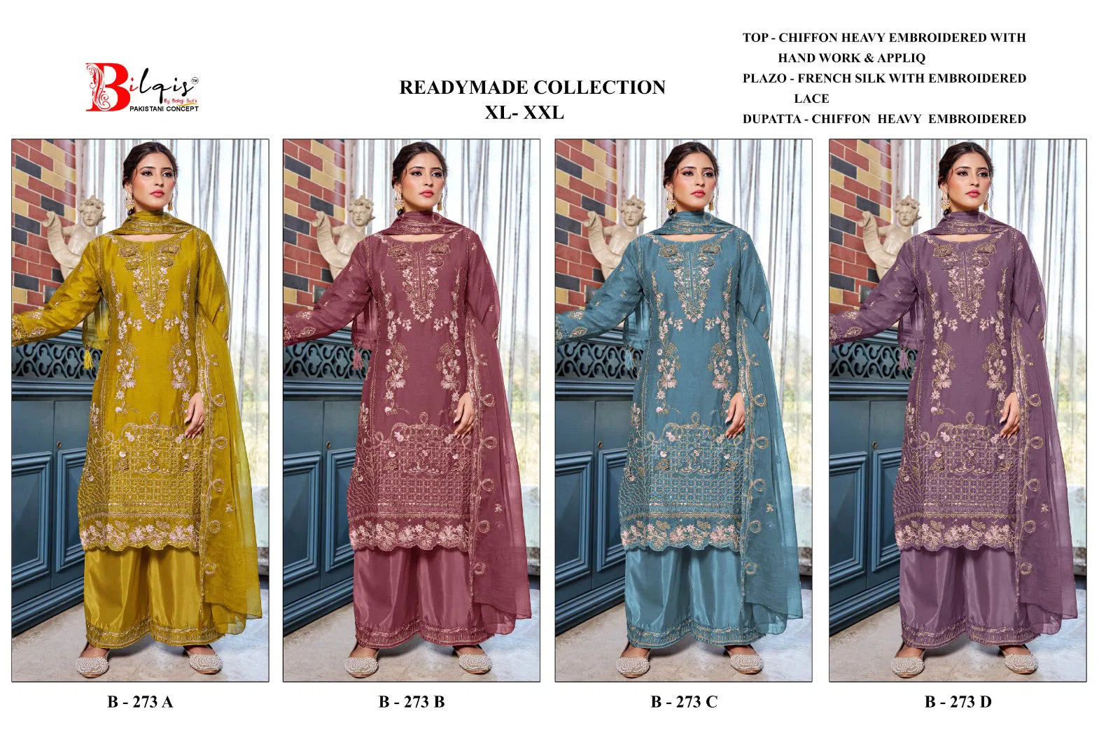Bilqis B 273 A To D Chiffon Embroidered Salwar Kameez