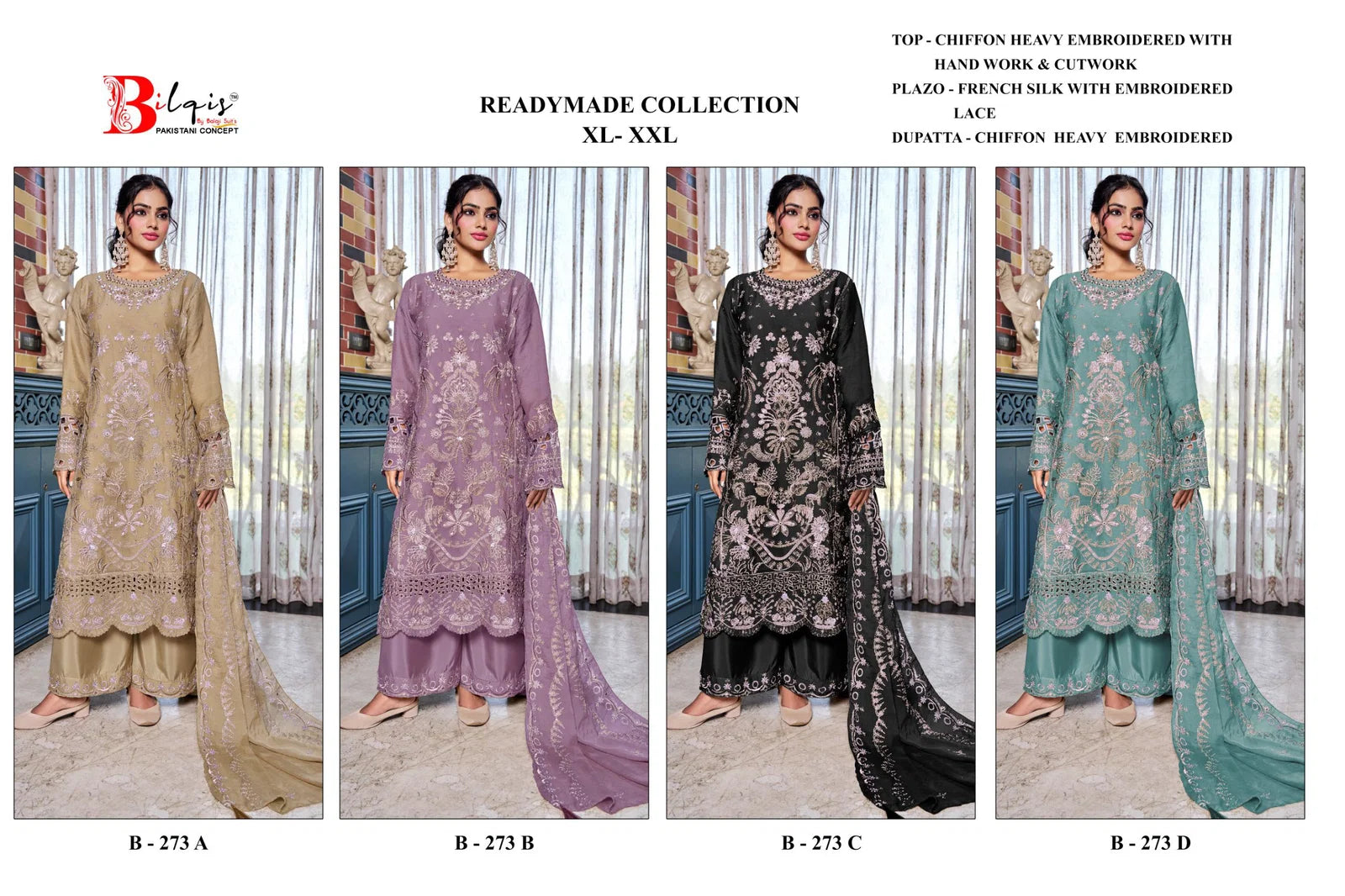 Bilqis B 274 A To D Chiffon Embroidered Salwar Kameez