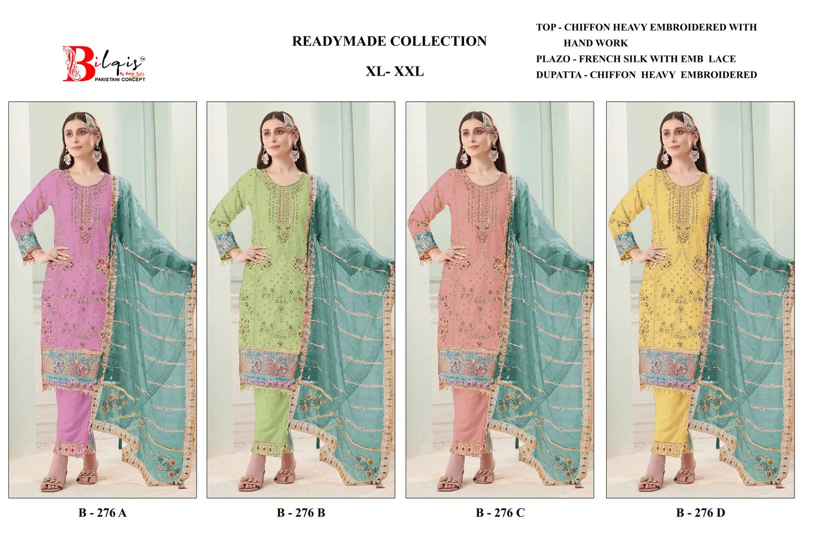 Bilqis B 276 A To D Chiffon Embroidered Salwar Kameez Collection