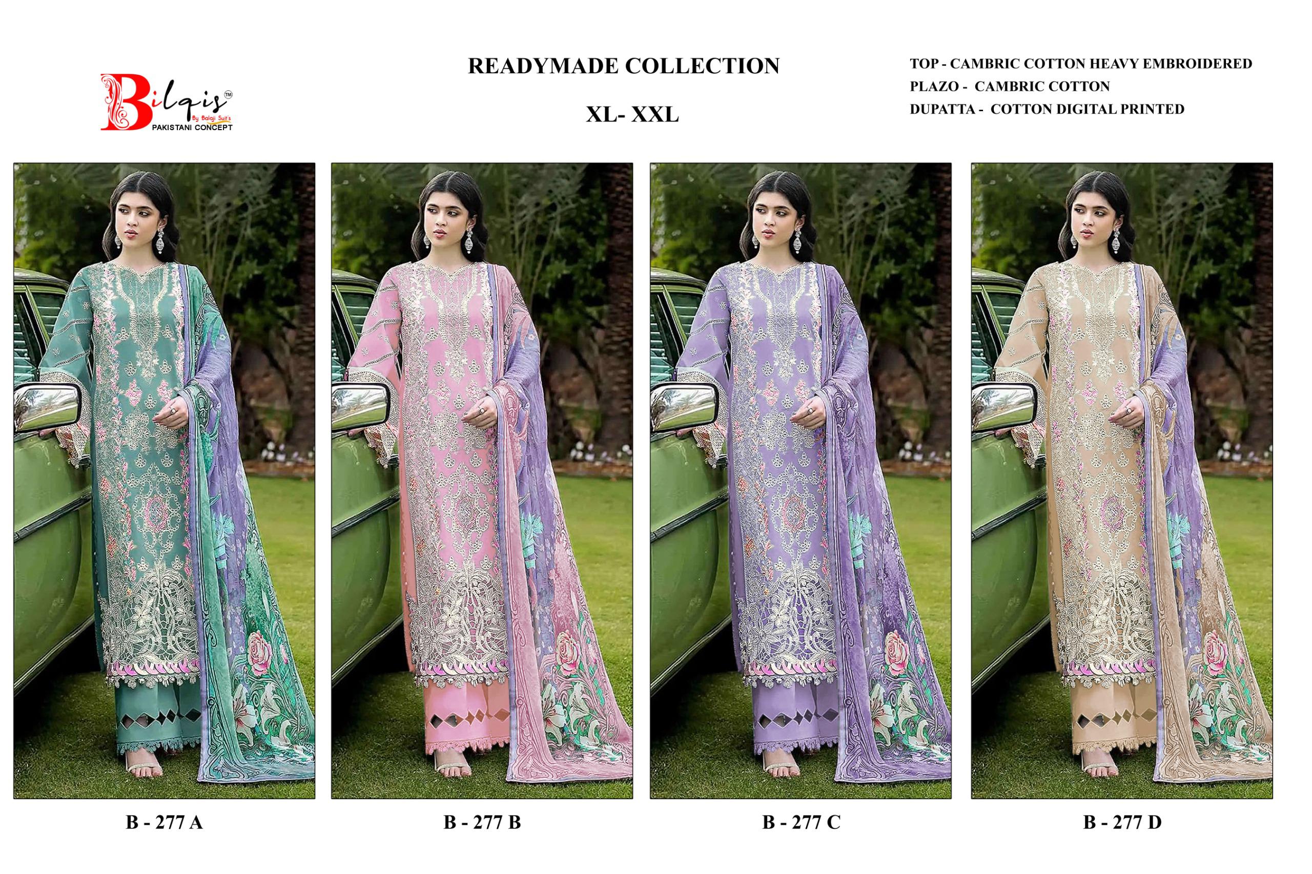 Bilqis B 277 A To D Cambric Cotton Lawn Embroidered Pakistani Salwar Kameez