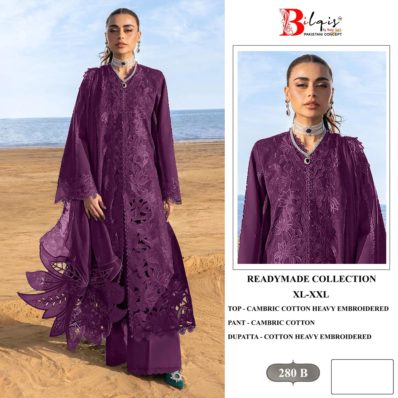Bilqis B 280 A To D Readymade Cambric Cotton Embroidered Salwar Kameez