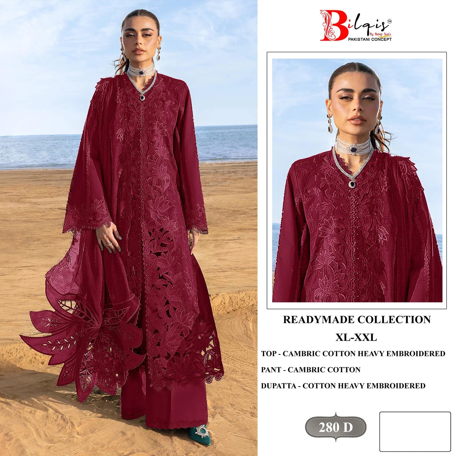 Bilqis B 280 A To D Readymade Cambric Cotton Embroidered Salwar Kameez