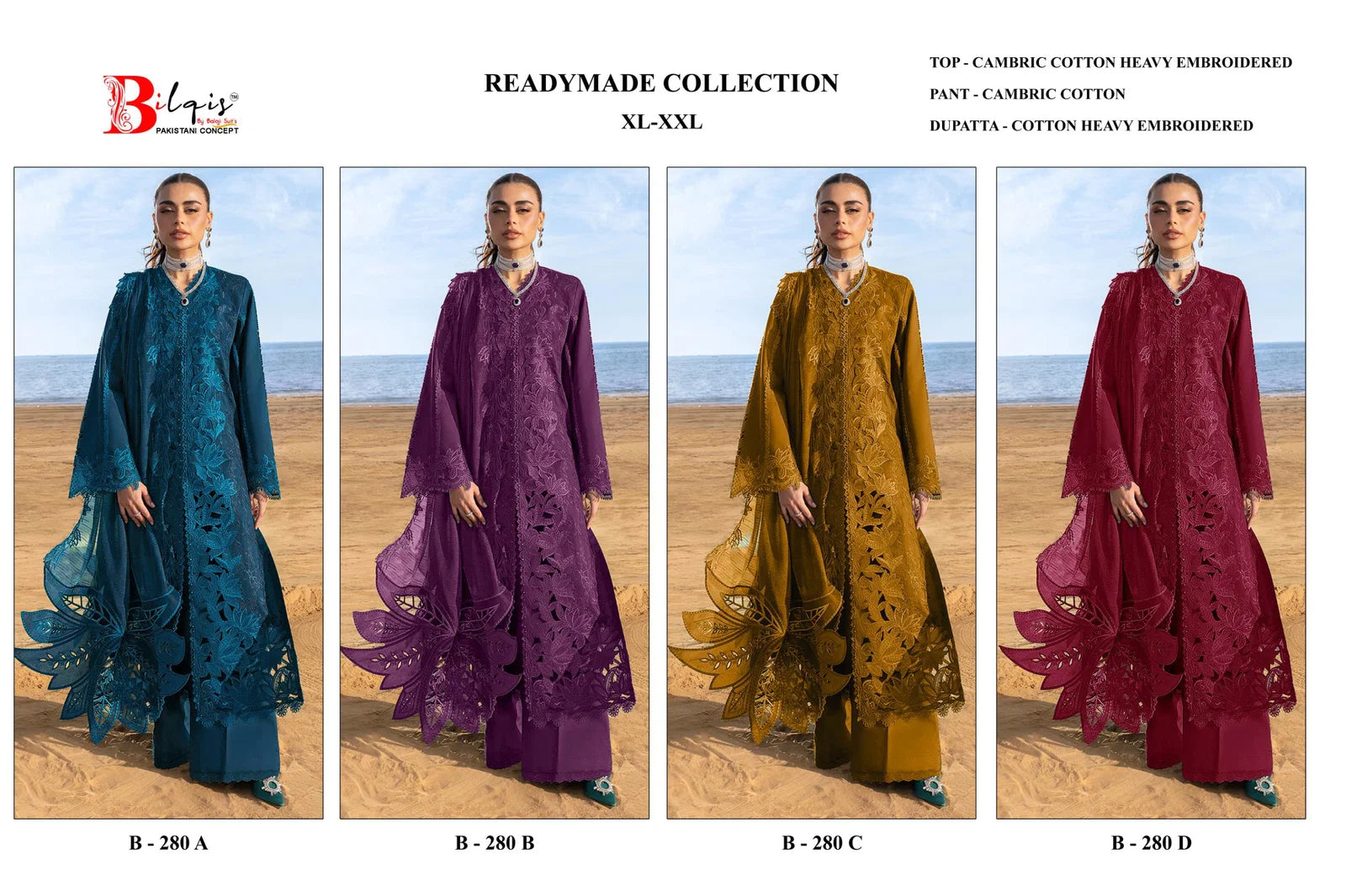 Bilqis B 280 A To D Readymade Cambric Cotton Embroidered Salwar Kameez