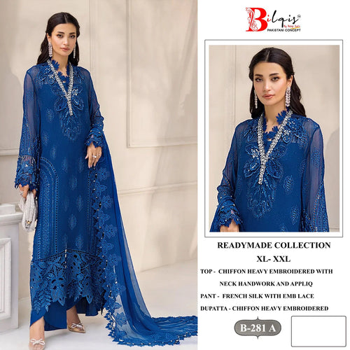 Bilqis B 281 A TO D Chiffon Embroidered Salwar Kameez Collection
