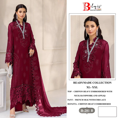 Bilqis B 281 A TO D Chiffon Embroidered Salwar Kameez Collection