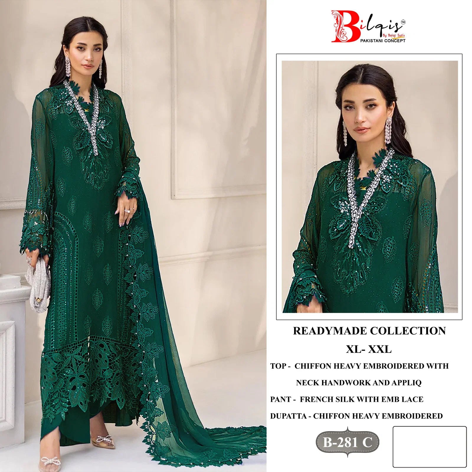 Bilqis B 281 A TO D Chiffon Embroidered Salwar Kameez Collection