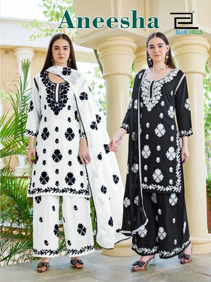 Blue Hills Aneesha Rayon Thread Work Kurti With Bottom Dupatta