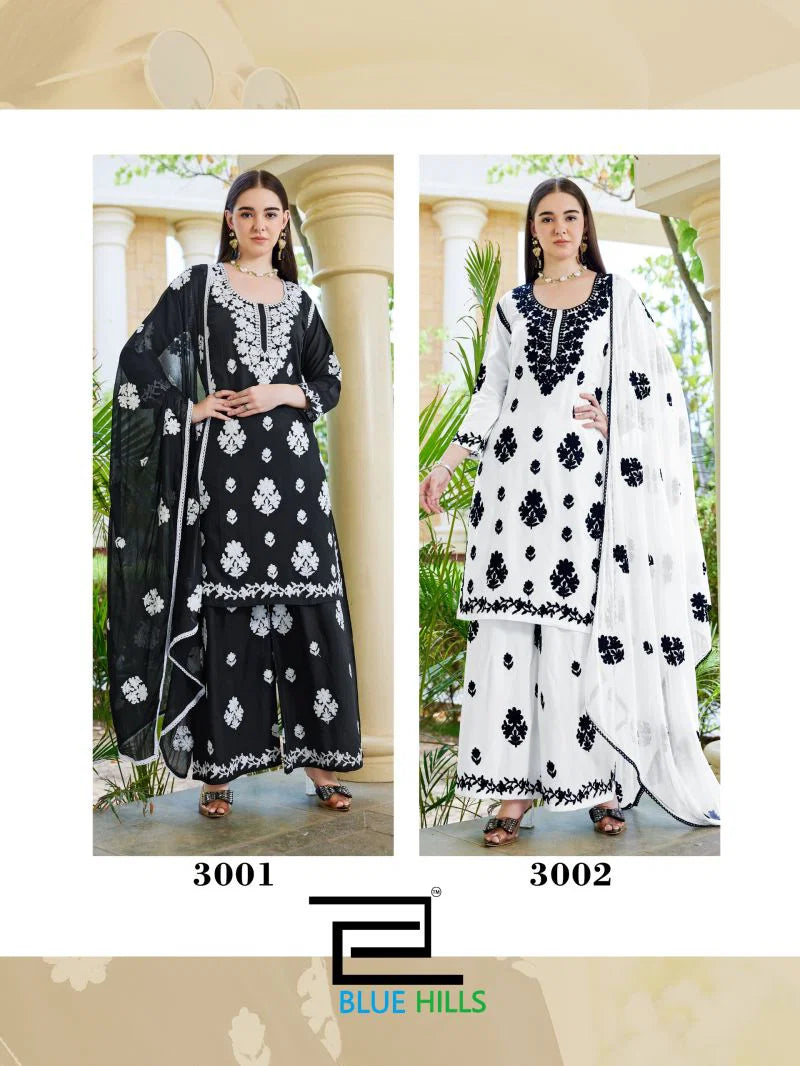 Blue Hills Aneesha Rayon Thread Work Kurti With Bottom Dupatta