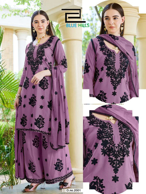 Blue Hills Black Bunny Vol 30 Rayon With Thread Work Kurti With Bottom Dupatta