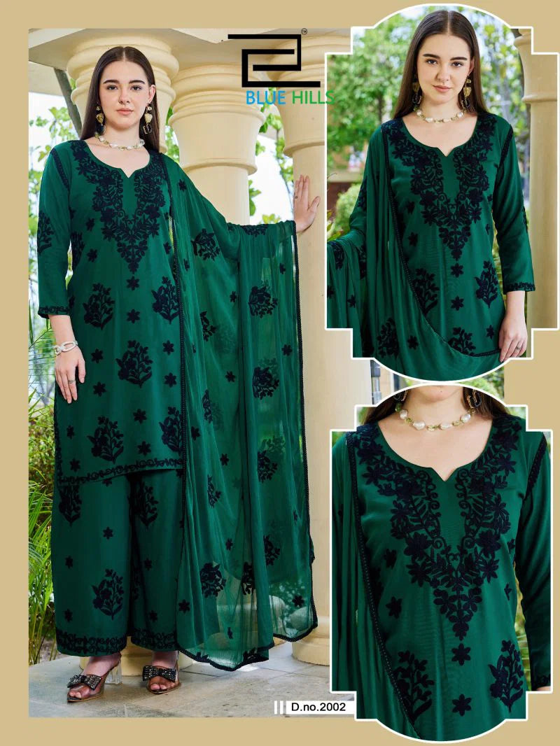Blue Hills Black Bunny Vol 30 Rayon With Thread Work Kurti With Bottom Dupatta