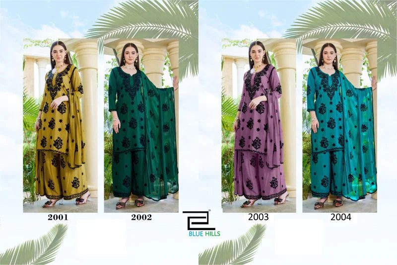 Blue Hills Black Bunny Vol 30 Rayon With Thread Work Kurti With Bottom Dupatta