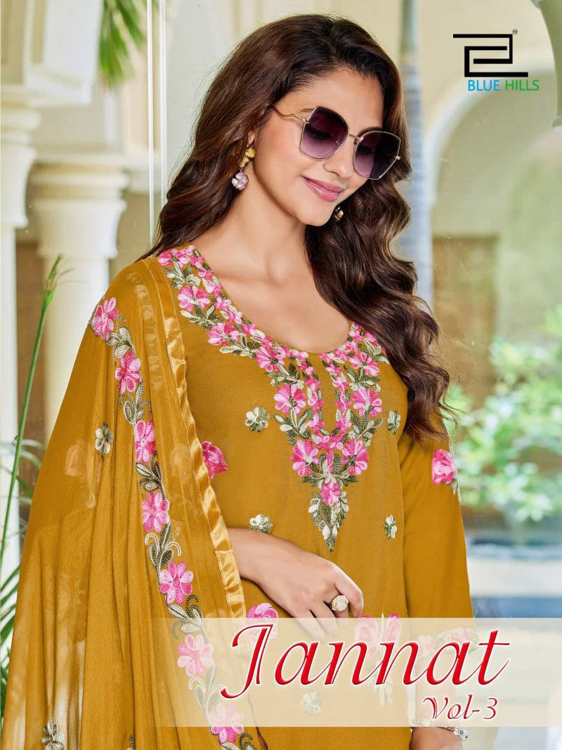 Blue Hills Jannat Vol 3 Rayon Embroidered Kurti With Bottom Dupatta